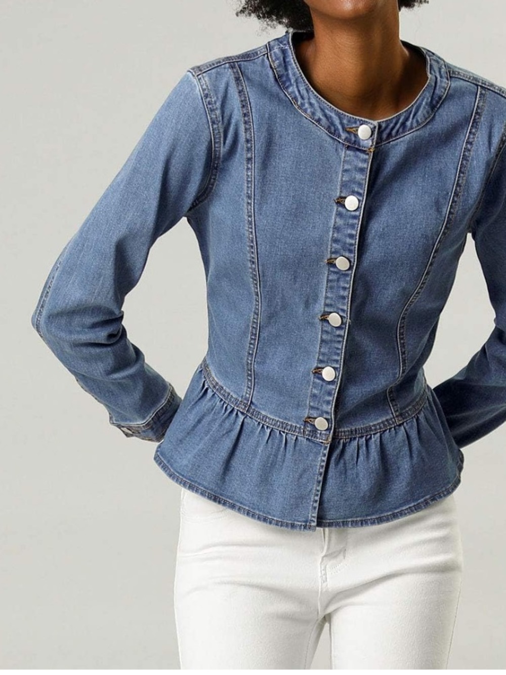 NWT Denim Ruffle Peplum Jacket